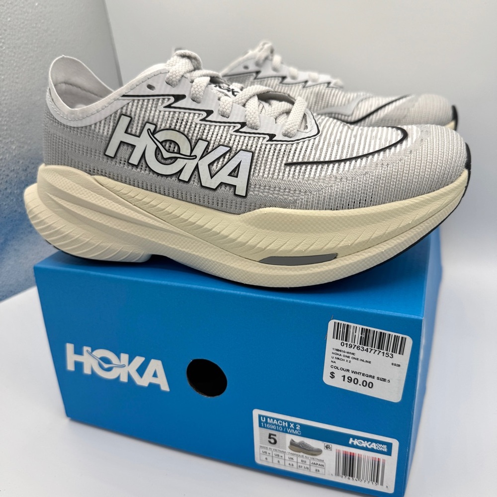 NWT Hoka Mach X 2 U Unisex in White / Cosmic Grey Sneakers Running Shoes NEW - Picture 4 of 16